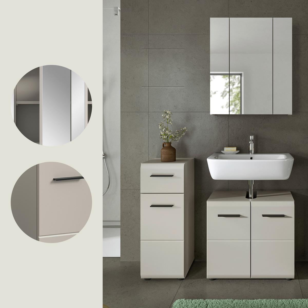 Badezimmer Ice Kaschmir B: 90cm - Kaschmir/Schwarz, Trend, Glas/Holzwerkstoff (90cm) - MID.YOU