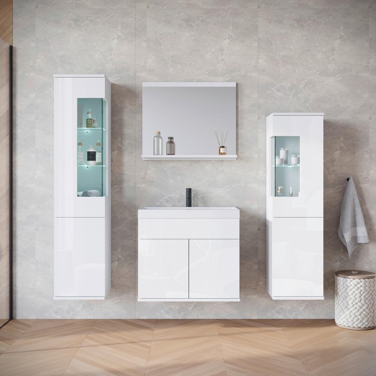 Badezimmer Narobi Weiß B: 120,4 cm - Weiß Hochglanz/Weiß, Trend, Glas/Keramik (120,4cm) - P & B