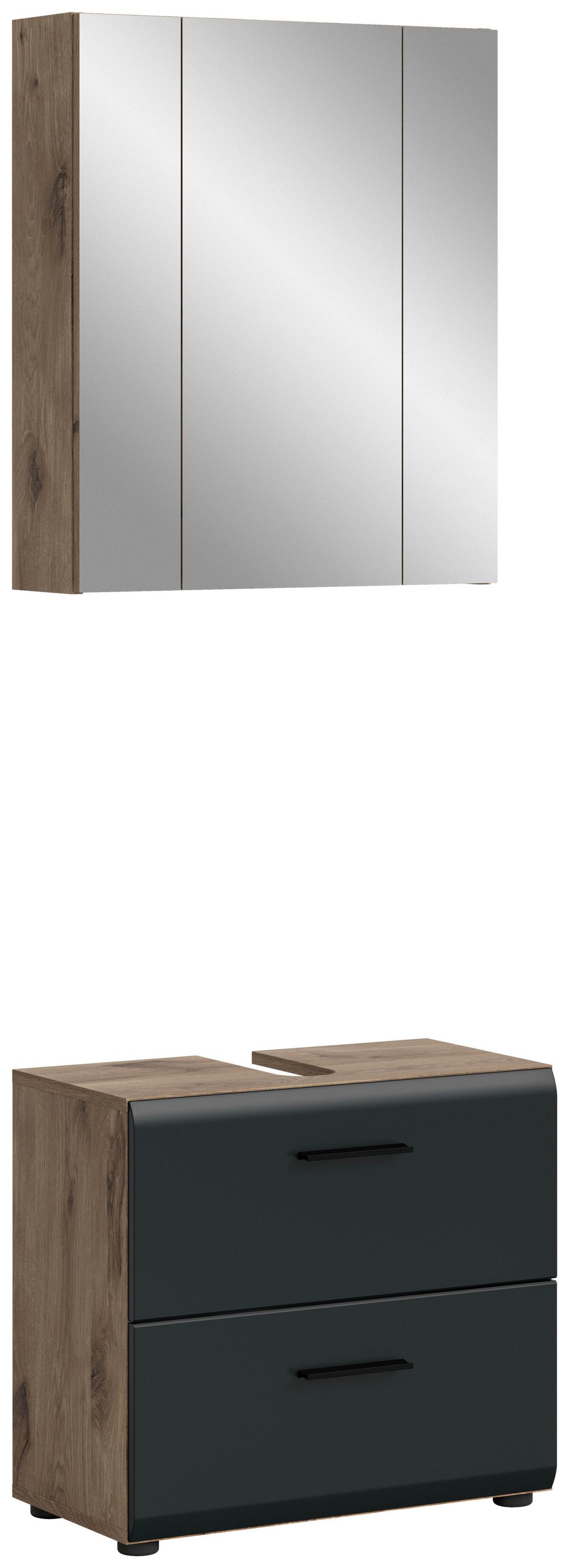 Badezimmer Ice Schwarz/Eiche Dekor B: 60cm - Eiche dunkel/Schwarz, Basics, Holzwerkstoff (60cm) - MID.YOU