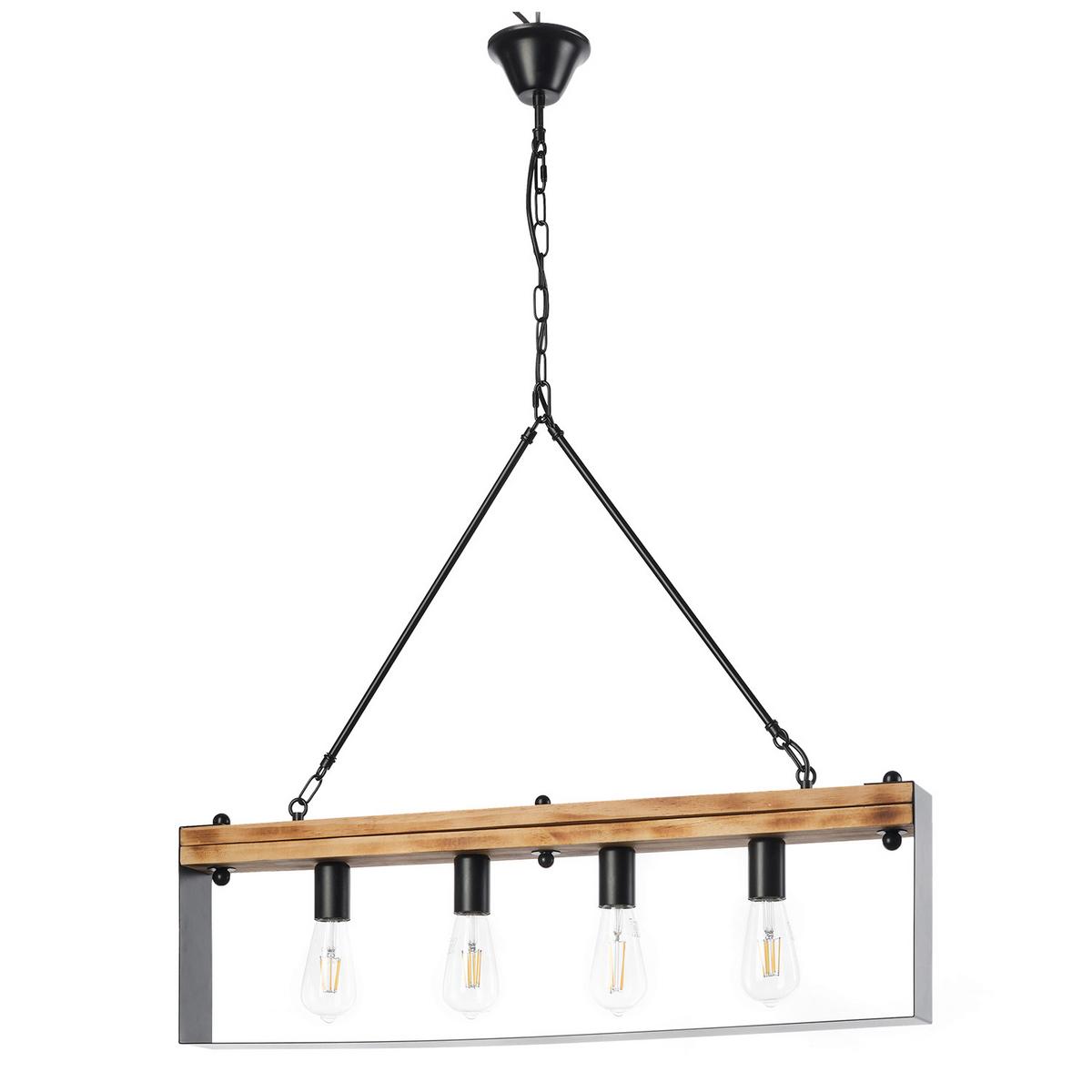 Hängeleuchte 5046/S4 - Schwarz/Braun, Natur, Holz/Metall (80/8/100cm)