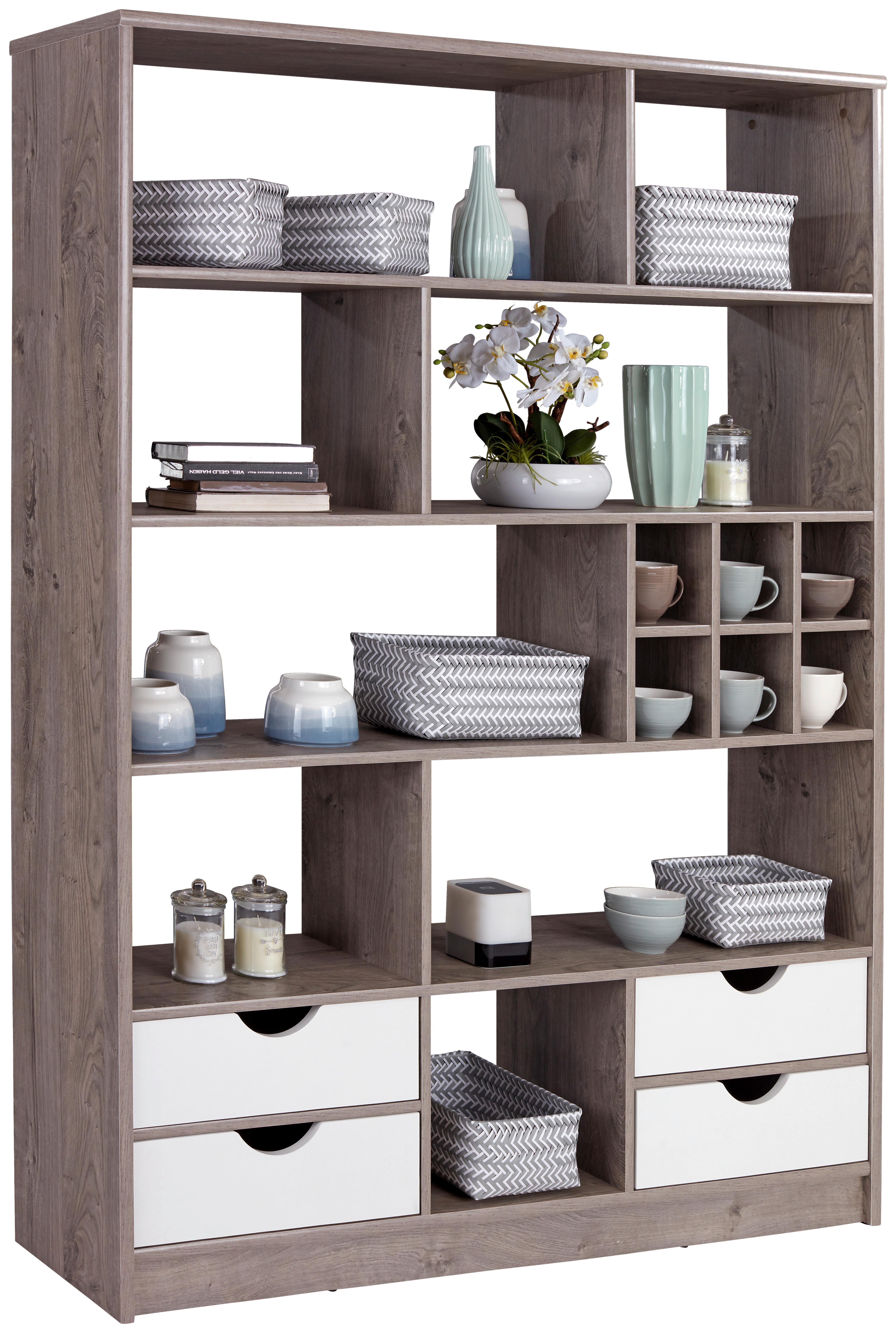 Regál Meggy, sivý dub, 140 cm, 184 cm