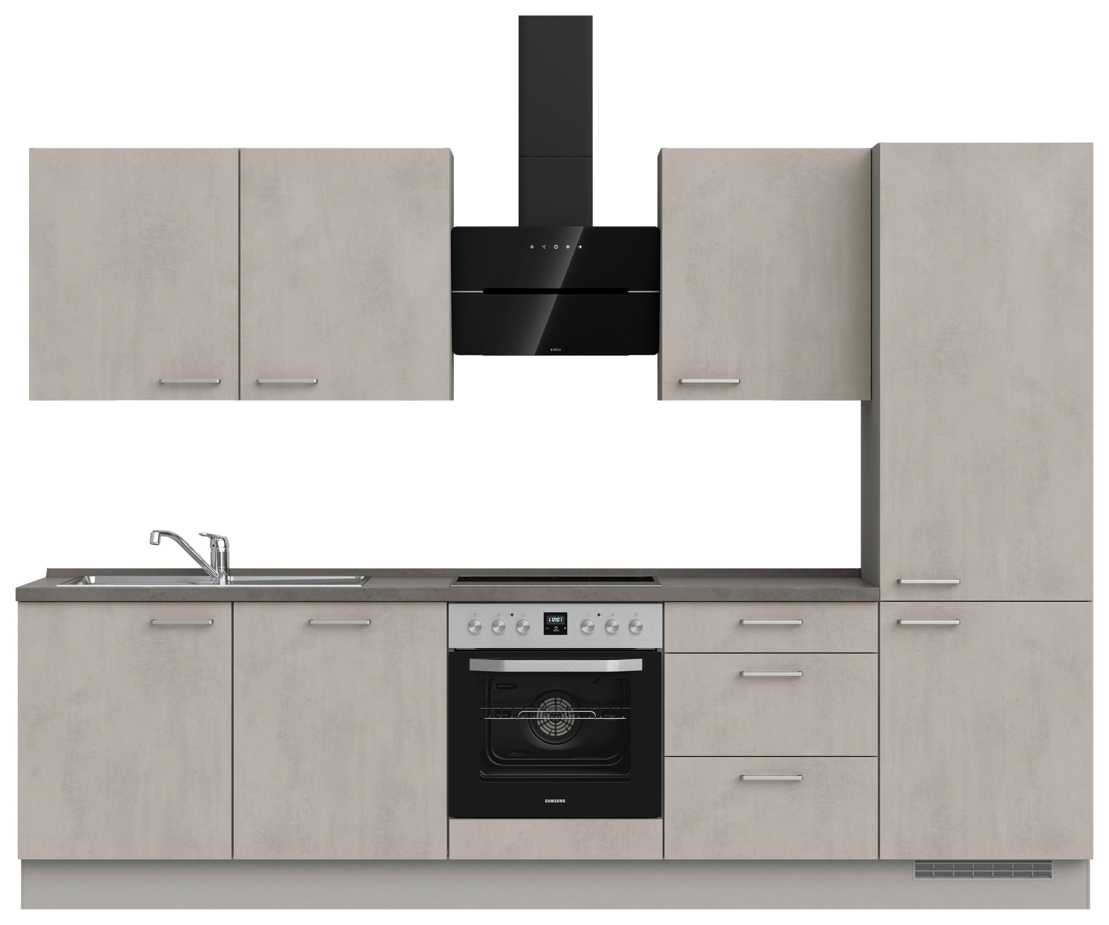 Kuchynská linka 300 cm, šedý betón/ kamenná šedá - sivá/farba ušľachtilej ocele, Modern, kov/kompozitné drevo (300cm) - Nobilia