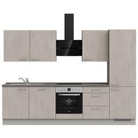 Kuchynská linka 300 cm, šedý betón/ kamenná šedá - sivá/farba ušľachtilej ocele, Modern, kov/kompozitné drevo (300cm) - Nobilia