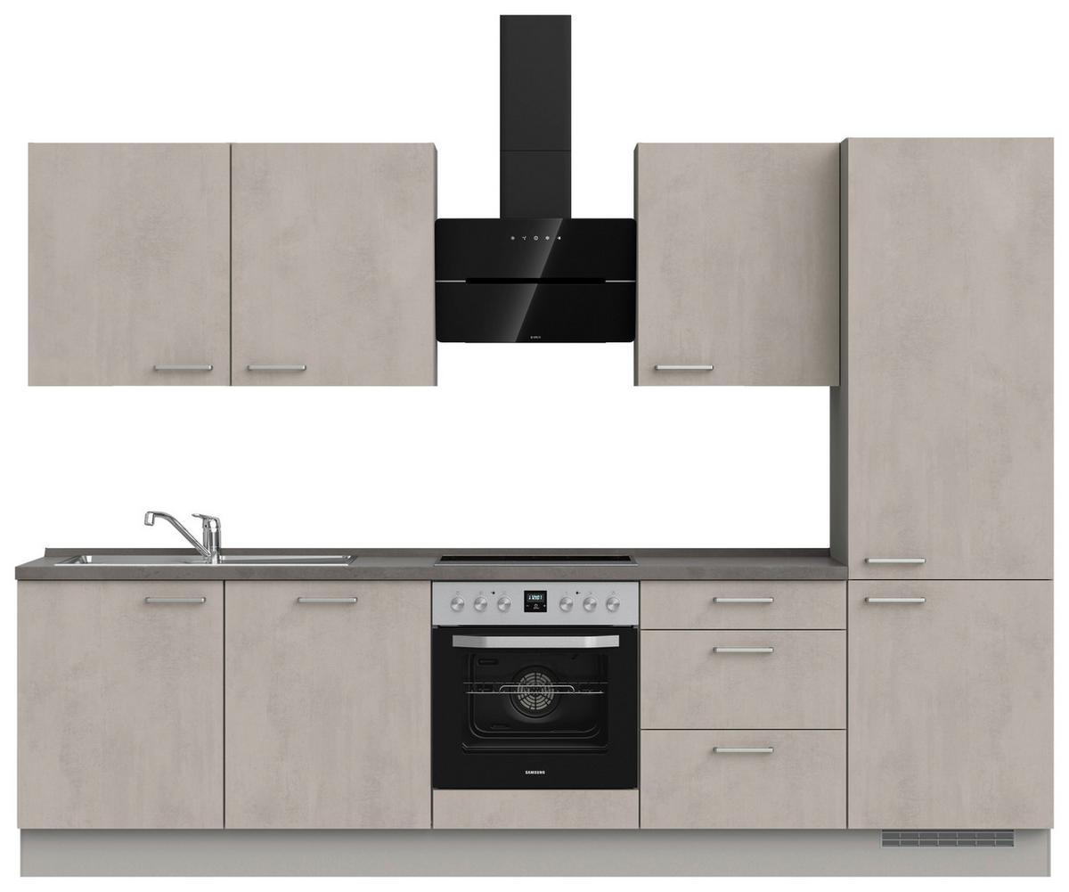 Kuchynská linka 300 cm, šedý betón/ kamenná šedá - sivá/farba ušľachtilej ocele, Modern, kov/kompozitné drevo (300cm) - Nobilia