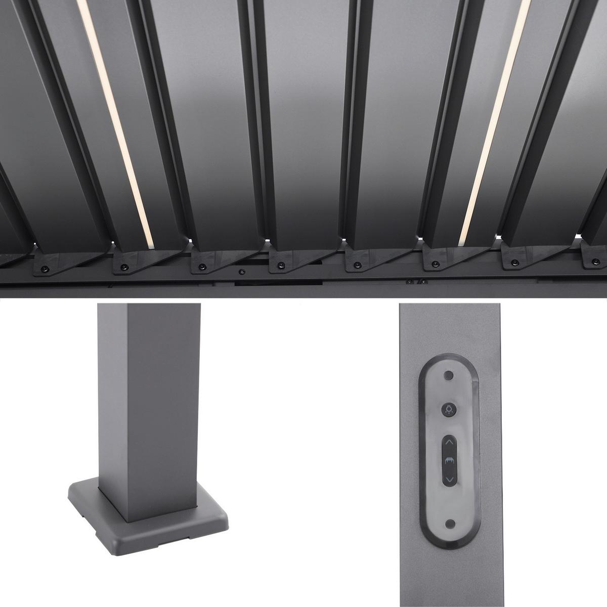 Pergola Core +110 ca. 3x4m LED Aluminium,Lamellen verstellbar - Anthrazit, Basics, Metall (393/250/300,2cm) - Gardenson