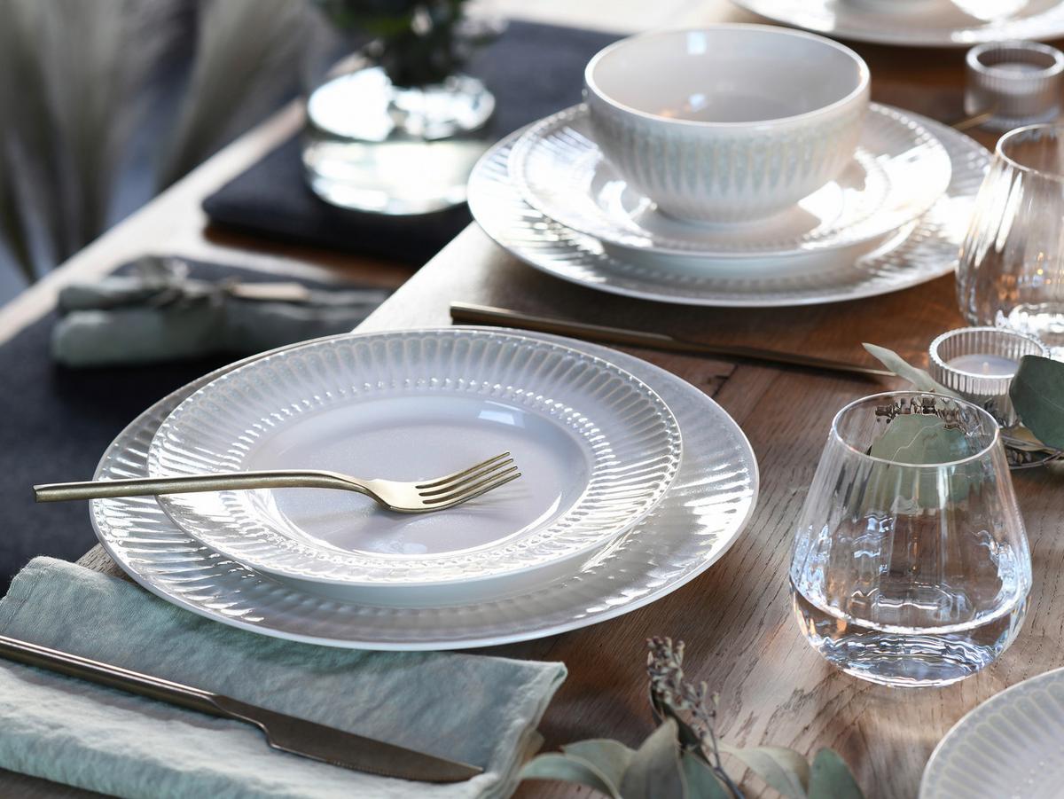 Tafelservice Celadon Mix Creme Steinzeug, 4 Pers., 12-Teilig - Salbeigrün/Perlmutt, Basics, Keramik - Creatable