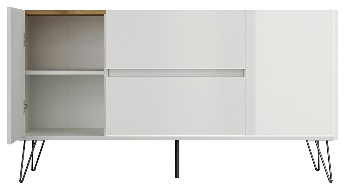 Sideboard Posseik Industrial Weiß/Eichefarben B: 139 cm - Weiß Hochglanz/Eichefarben, Design, Holzwerkstoff (139/75,8/42cm) - MID.YOU
