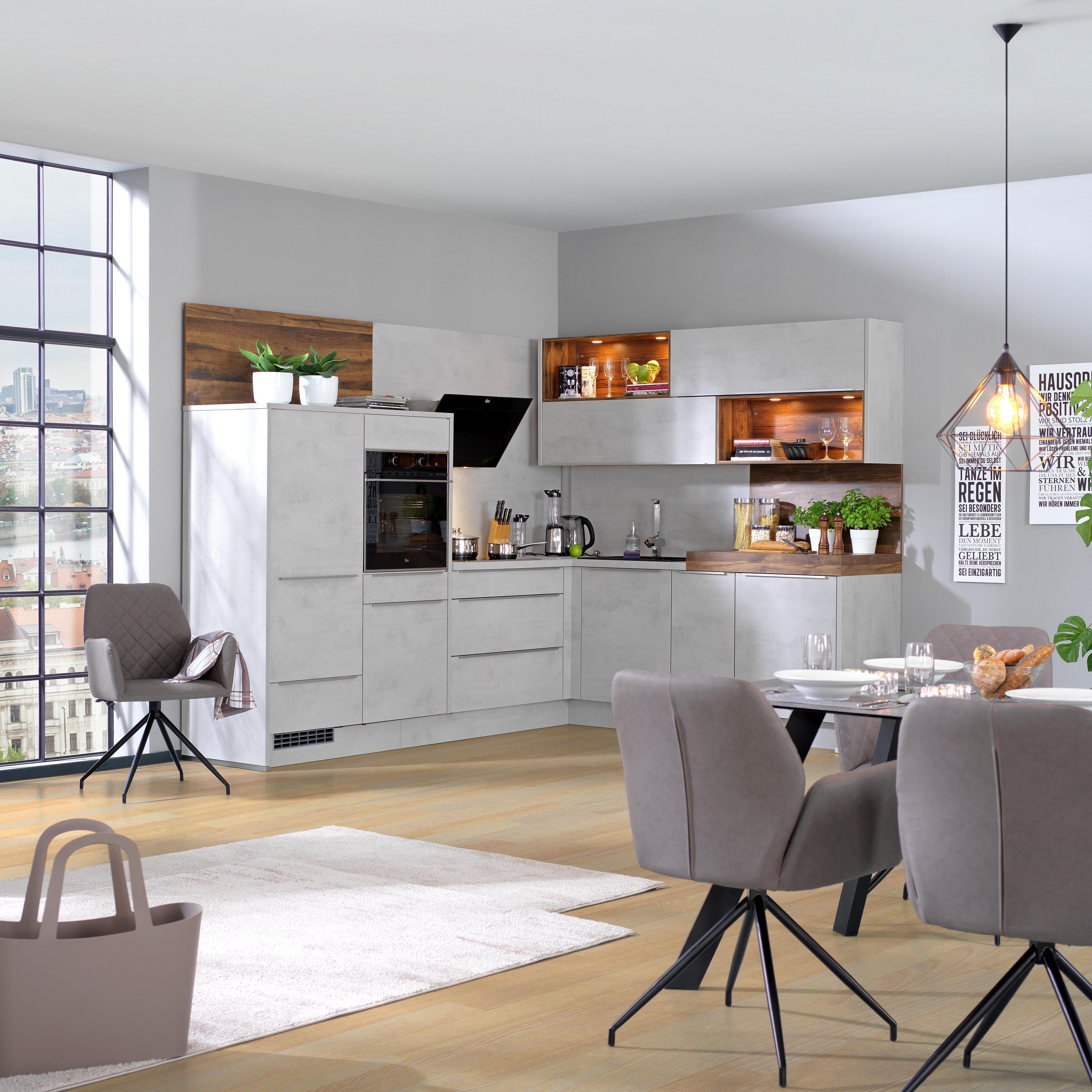 Sarokkonyha Riga - Szürke, modern, Faalapú anyag (285/217,5cm)