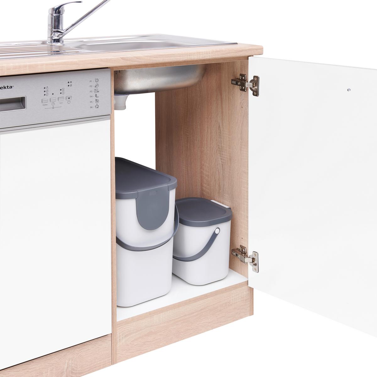 Küchenzeile Economy mit Geräten 310 cm Weiß/Eiche Dekor Modern - Eichefarben/Weiß, Basics, Holzwerkstoff (310cm) - Respekta