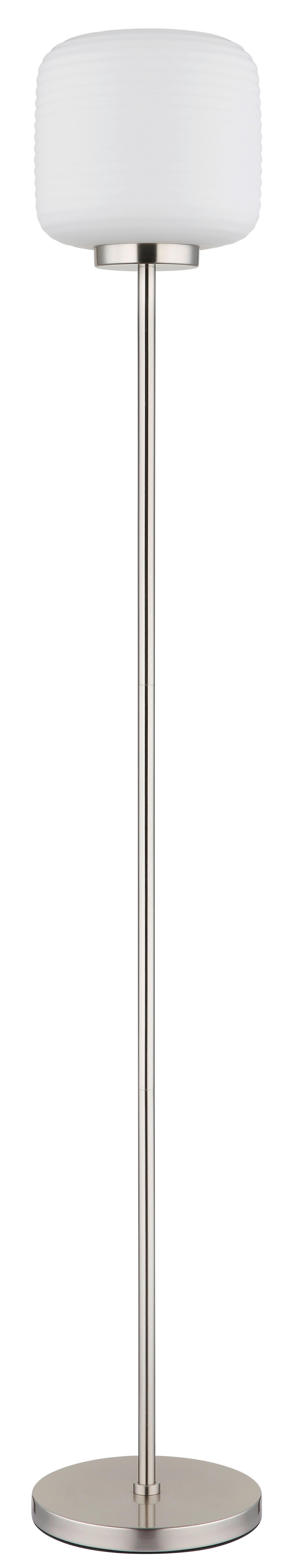 Stehleuchte Kladora Weiß Nickelfarben D: 24 cm - Weiß/Nickelfarben, KONVENTIONELL, Glas/Metall (24/157cm) - Globo