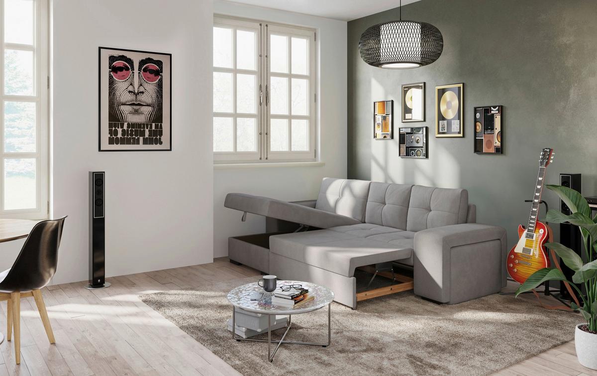 Eckschlafsofa Mattina, Grau S: 156x268 Cm - Schwarz/Grau, MODERN, Textil (156/268cm) - MID.YOU