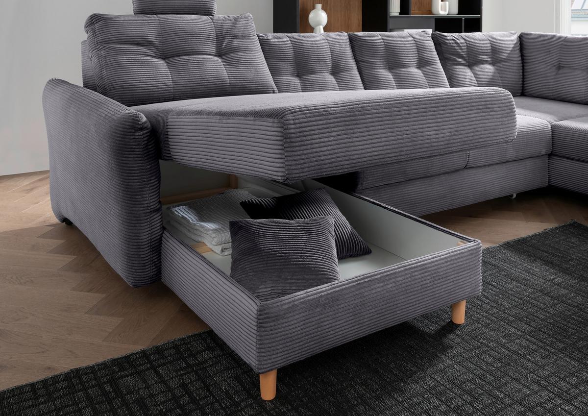 Wohnlandschaft Brizzini Grau S: 176x338-352 cm - Naturfarben/Grau, MODERN, Textil (176/338-352/206cm) - Livetastic