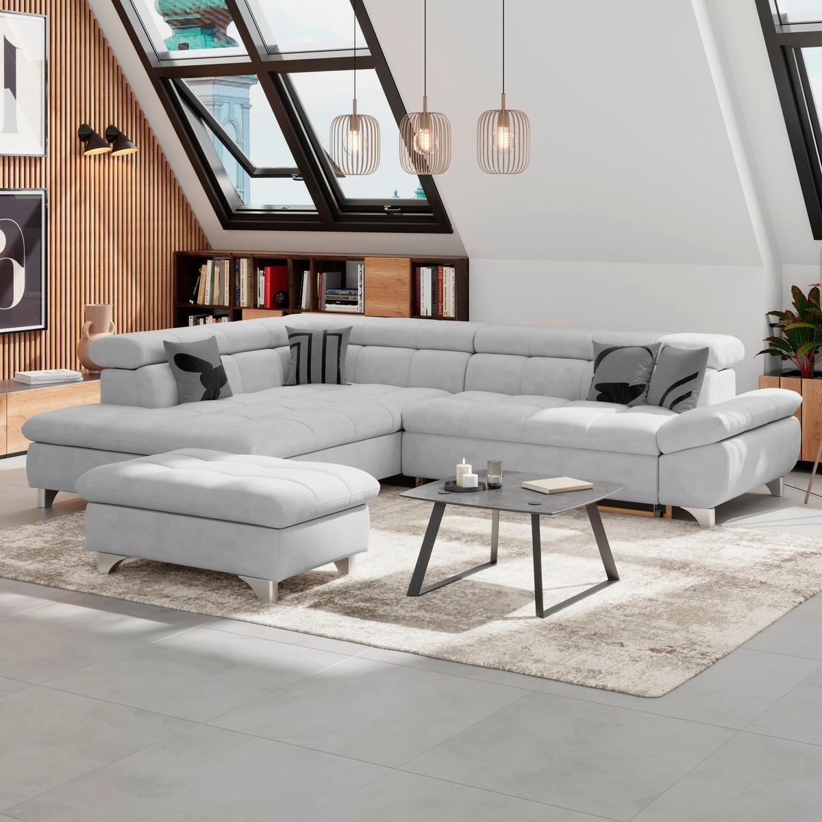 Ecksofa Gemini Hellgrau, B: 234cm - Chromfarben/Hellgrau, KONVENTIONELL, Textil (234/312cm)