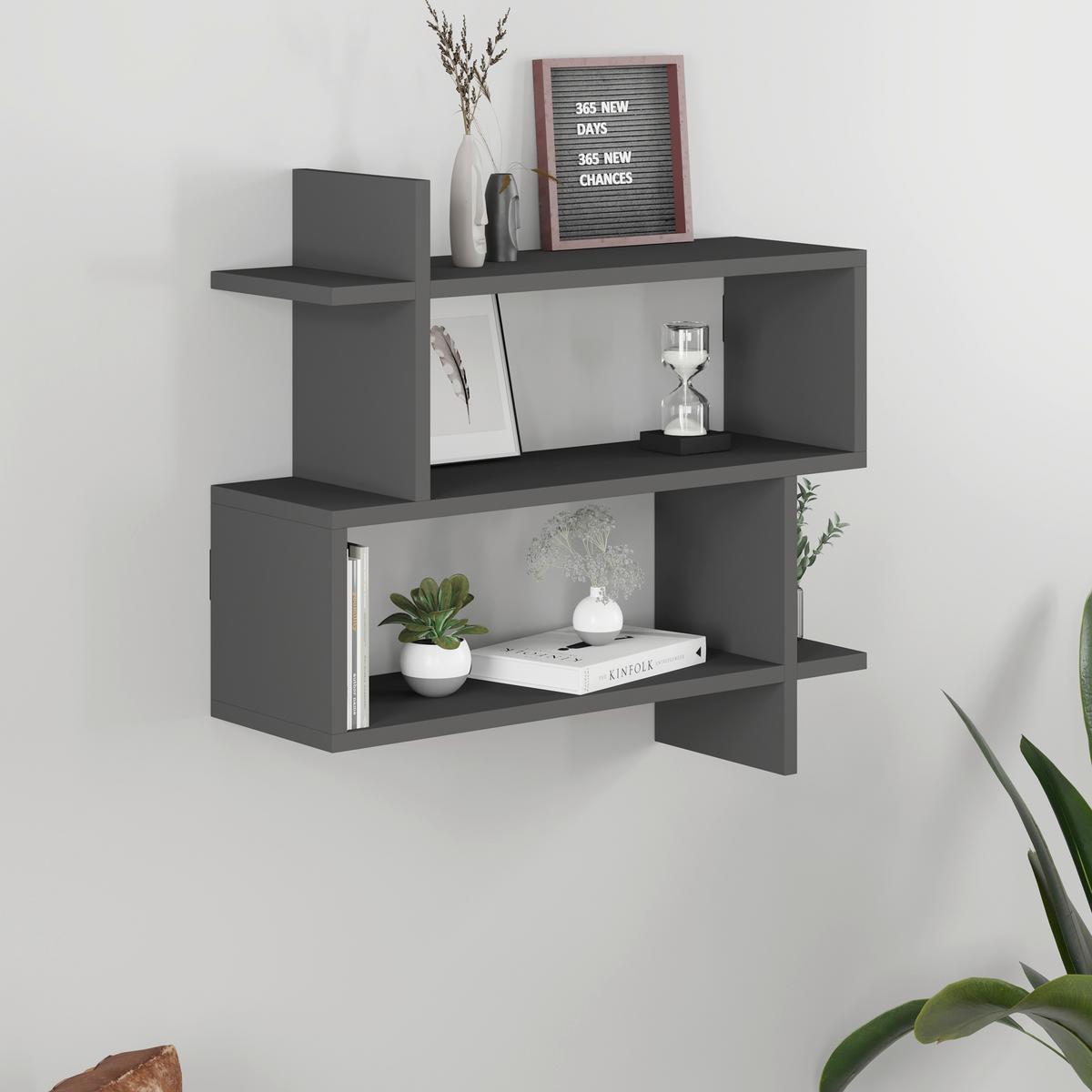 Wandboard Paralel Regal - Anthrazit, Design, Holzwerkstoff (70/65/22cm) - Livetastic