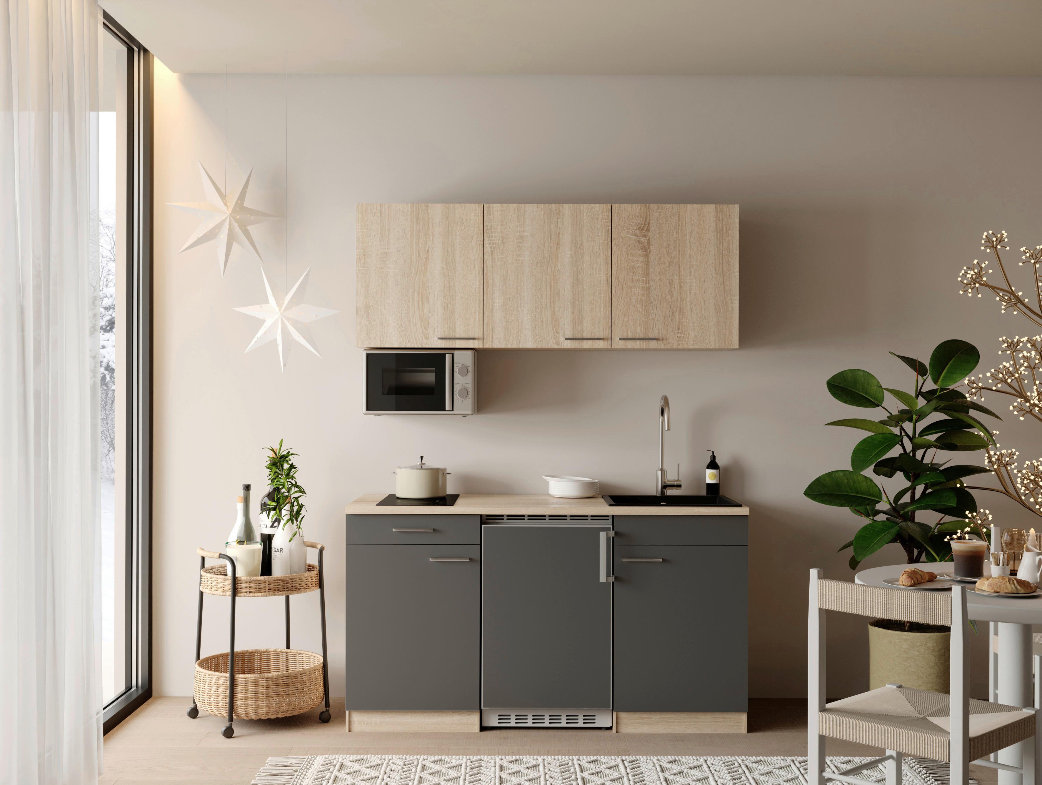 MINIKÜCHE Ingrid, Grau B: 150 cm - Eichefarben/Grau, Design, Holzwerkstoff (150cm) - Respekta