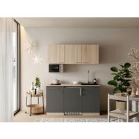 MINIKÜCHE Ingrid, Grau B: 150 cm - Eichefarben/Grau, Design, Holzwerkstoff (150cm) - Respekta