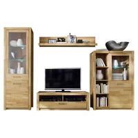 Wohnwand Buche massiv 4 -Teilig. mit LED Fenja - Buchefarben, Design, Glas/Holz (309/203/46cm) - MID.YOU