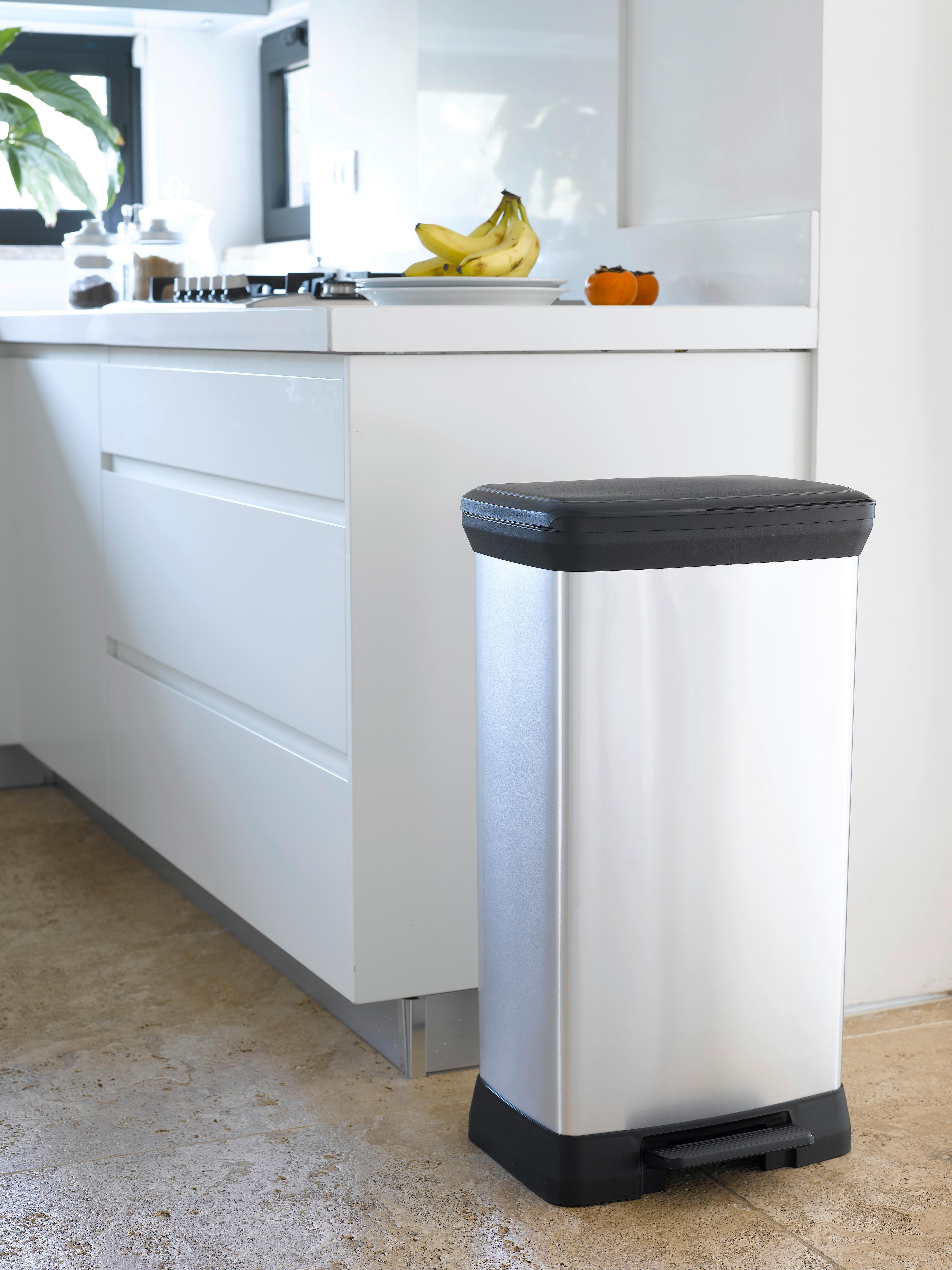 Mülleimer Deco mit Deckel 50 L Kunststoff Schwarz/Silber - Silberfarben/Schwarz, Basics, Kunststoff (36,0/81,1/44,0cm) - Keter