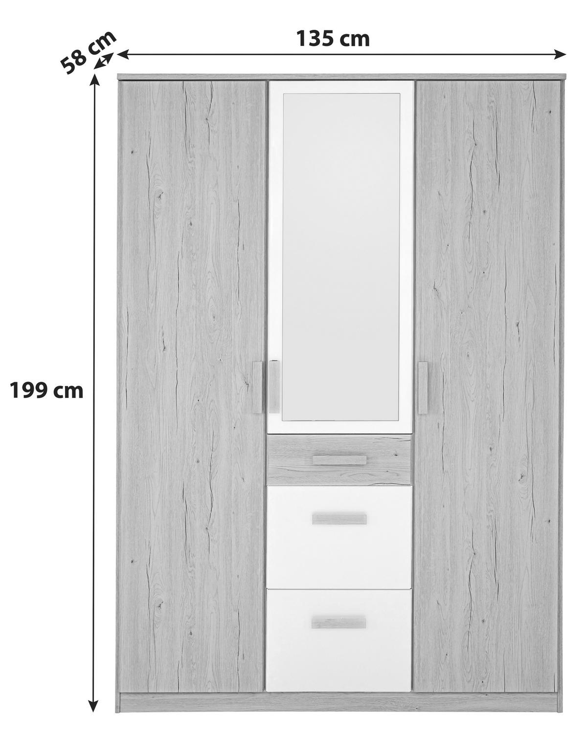 Šatníková skriňa CARIBA 135cm - biela/farba duba, Design, kompozitné drevo/plast (135/199/58cm) - MID.YOU