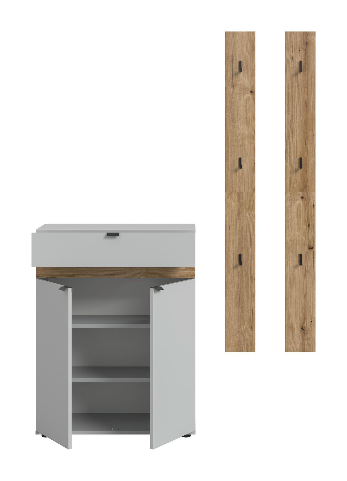 Garderobe Naro Weiß /Eiche dunkel Dekor B: 150cm - Eiche dunkel/Grau, Design, Holzwerkstoff (150/194/37cm) - Livetastic