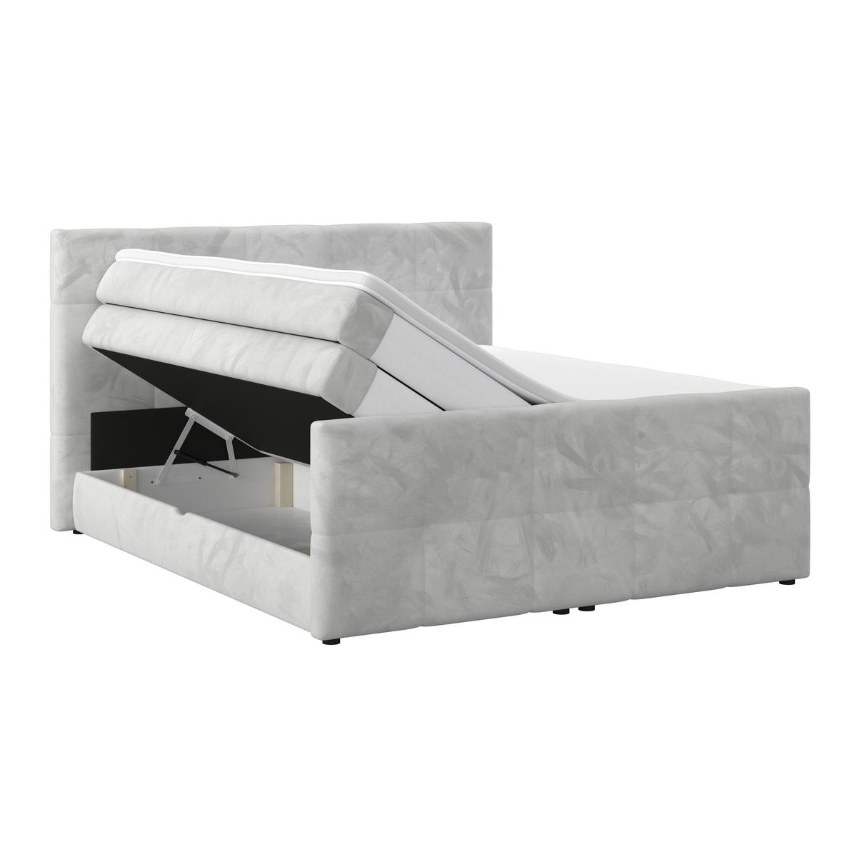 Boxspringbett mit Topper und Bettkasten 160x200 cm Medino - Hellgrau, KONVENTIONELL, Holz/Holzwerkstoff (160/200cm) - Luca Bessoni