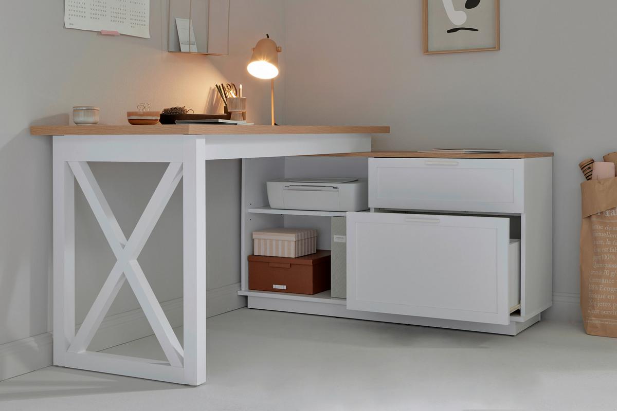 Eckschreibtisch mit Stauraum B 119 cm H 75 cm Chalet - Eichefarben/Weiß, KONVENTIONELL, Holzwerkstoff (150/119/75cm) - Livetastic