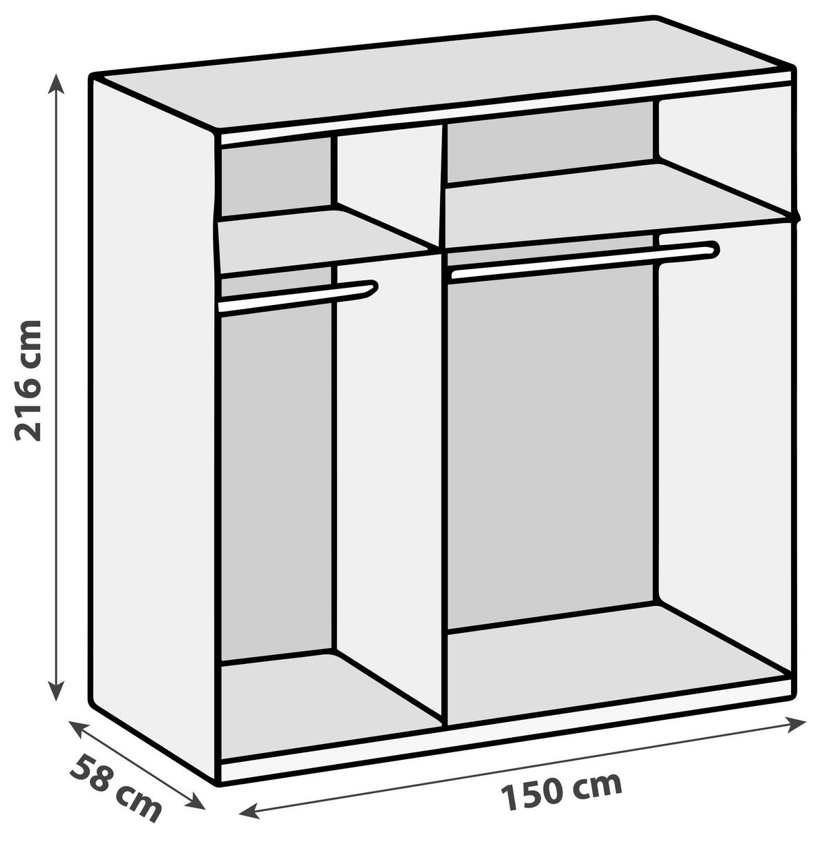 Drehtürenschrank Mit Spiegel 150 Cm Level, Eiche Dekor/weiß - Eichefarben/Weiß, MODERN, Holzwerkstoff (150/216/58cm) - MID.YOU