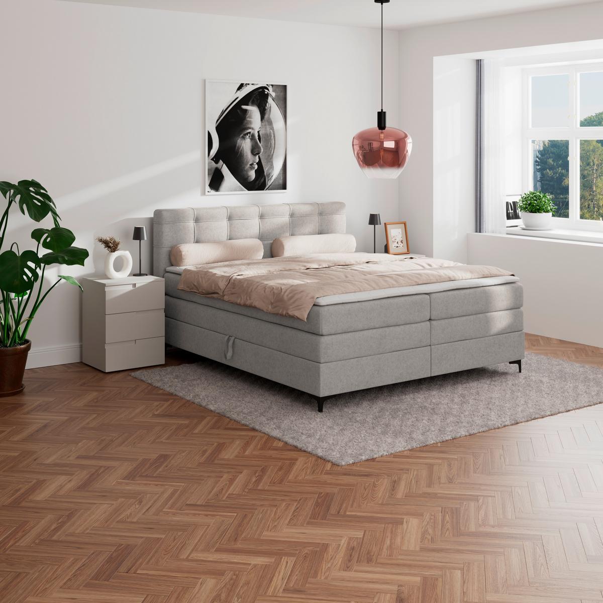 Boxspringbett MITTO Lavagrau 160x200 cm - Lavagrau/Schwarz, KONVENTIONELL, Textil/Metall (160/200cm)