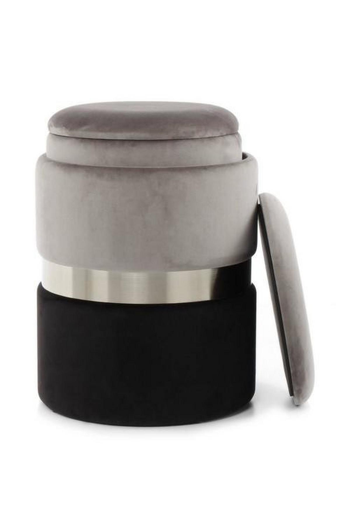 Hocker Pouf-Set Samt Grau/Schwarz 2-teilig - Schwarz/Grau, Basics, Kunststoff/Textil - Kayoom
