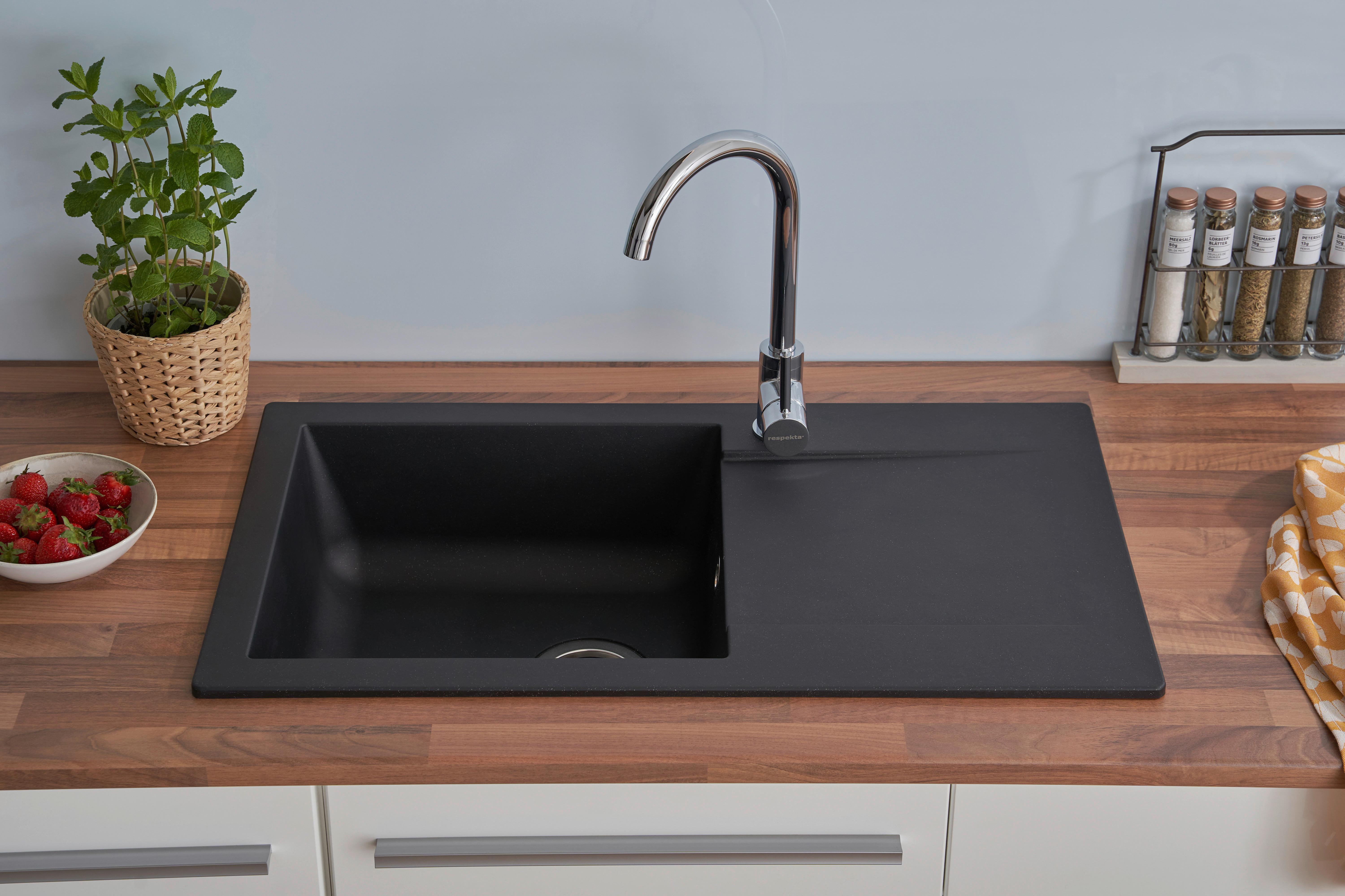 Spüle Respekta Denver Kunststein 78x43,5 cm - Schwarz, Trend, Glas/Kunststoff (78/17/43,5cm) - Respekta