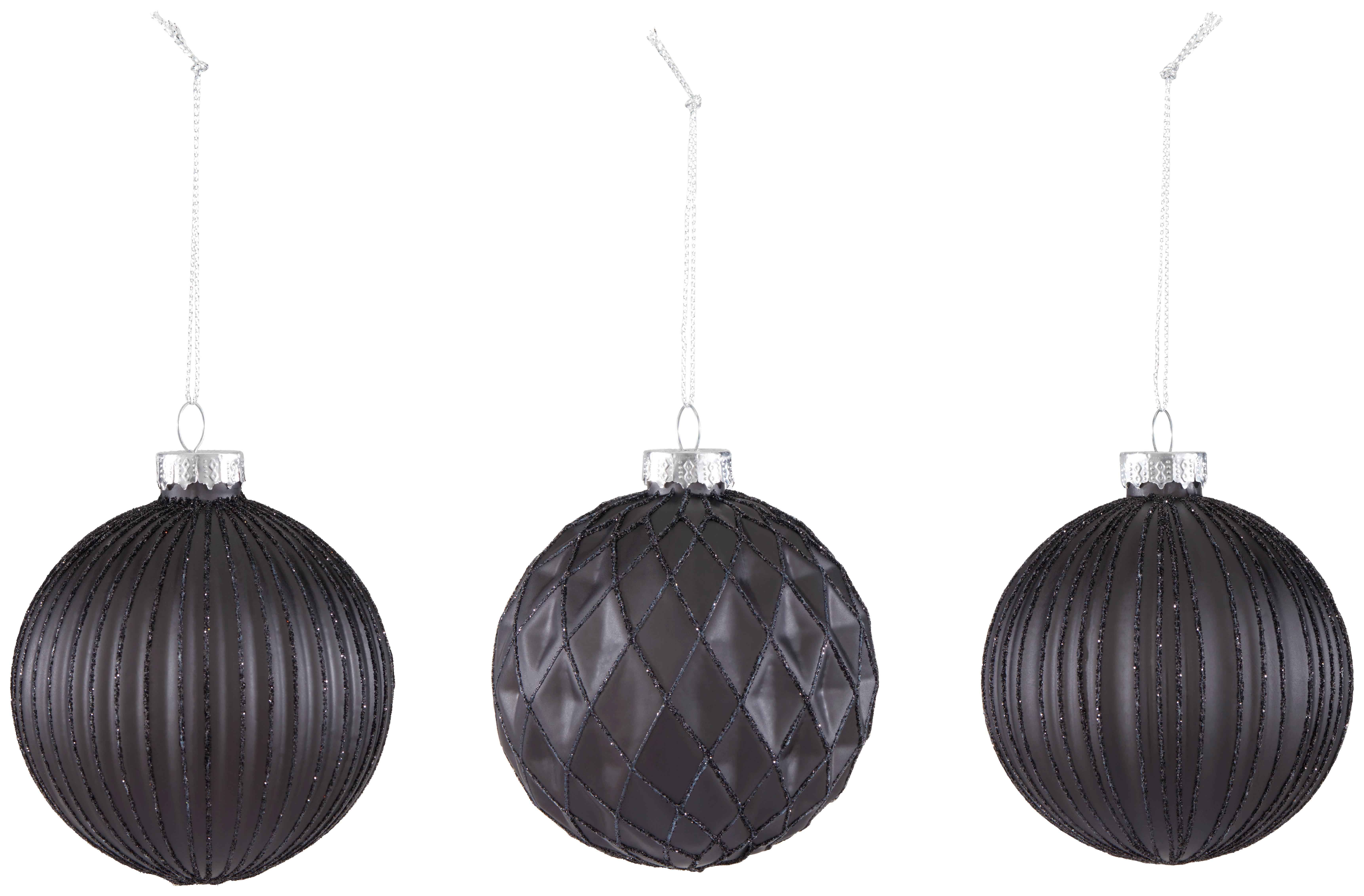 Sada vánočních koulí Miracle, Ø: 8cm, 12ks/bal. - černá, kov/textil (8cm) - Modern Living