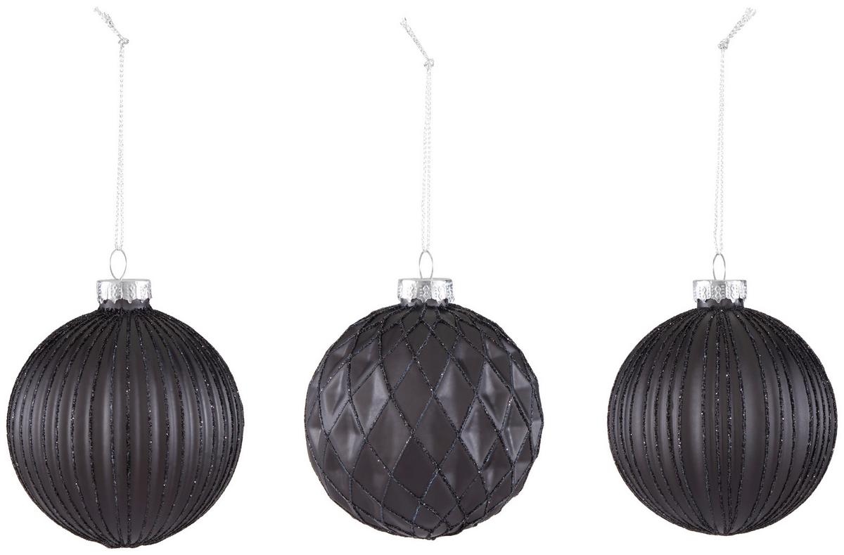 Sada vianočných gulí Miracle, Ø: 8cm, 12ks/bal. - čierna, kov/textil (8cm) - Modern Living