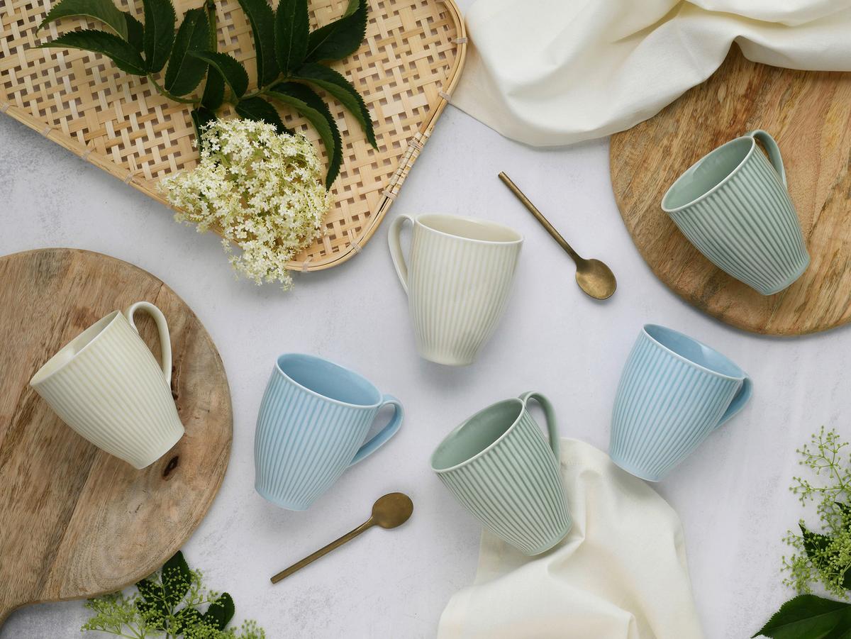 Kaffeebecherset Valencia 6--Teilig., Creme, Grün, Blau - Pastellblau/Pastellgrün, Basics, Keramik - Creatable