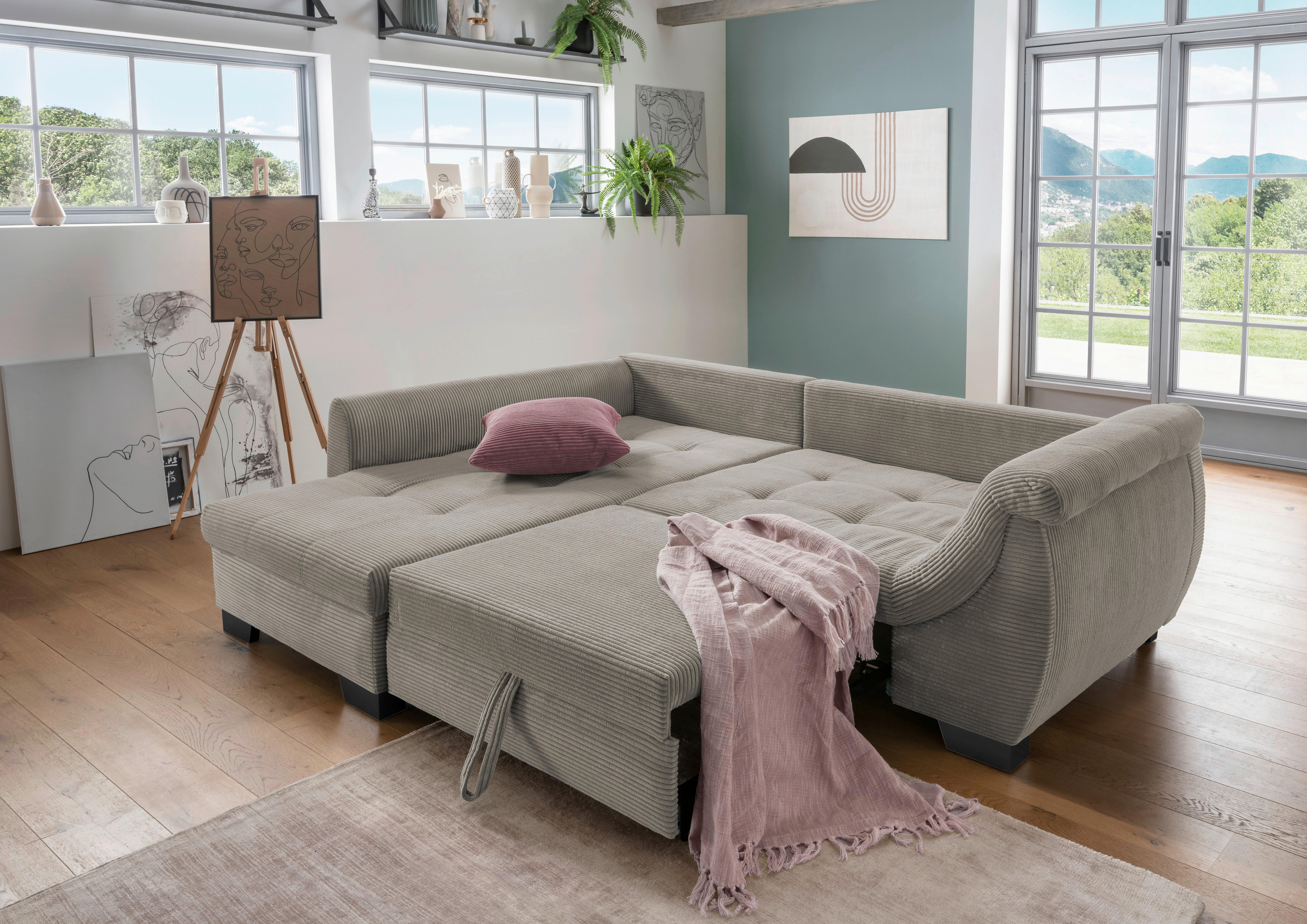 Ecksofa mit Schlaffunktion Flora Graubraun Kord - Koralle/Graubraun, Design, Textil (190/250cm) - MID.YOU
