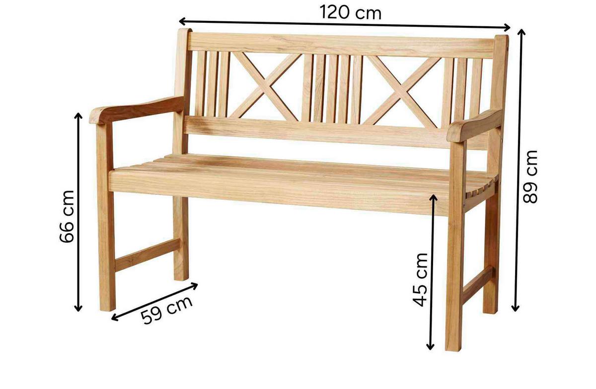 Gartenbank Teakholz 2-Sitzer Rosenborg - Naturfarben/Teakfarben, Natur, Holz (58/89/120cm) - Gardenson