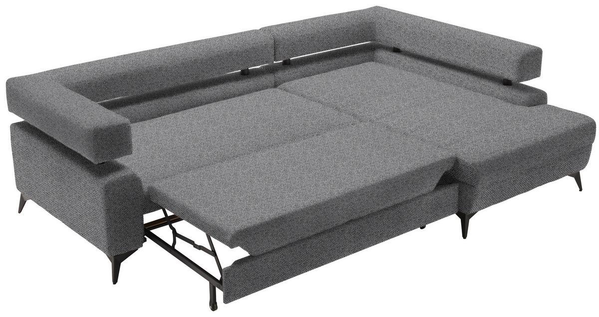 Rohová sedačka ROSALIE, pravá s úložným prostorem a lůžkem - černá/tmavě šedá, Konvenční, kov/textil (265/184cm)