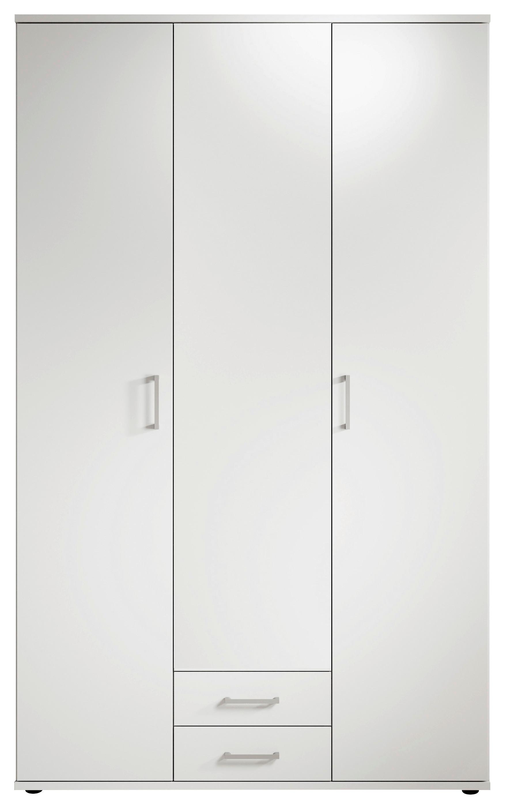 Drehtürenschrank Mit 2 Laden 120 cm Paul, Weiß 3-Türig - Weiß, Basics, Glas/Holzwerkstoff (120/196/54cm)