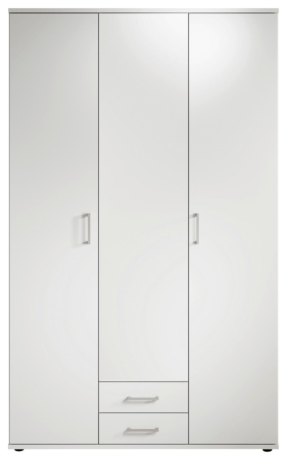 Drehtürenschrank Mit 2 Laden 120 Cm Paul, Weiß 3-Türig - Weiß, Basics, Glas/Holzwerkstoff (120/196/54cm)
