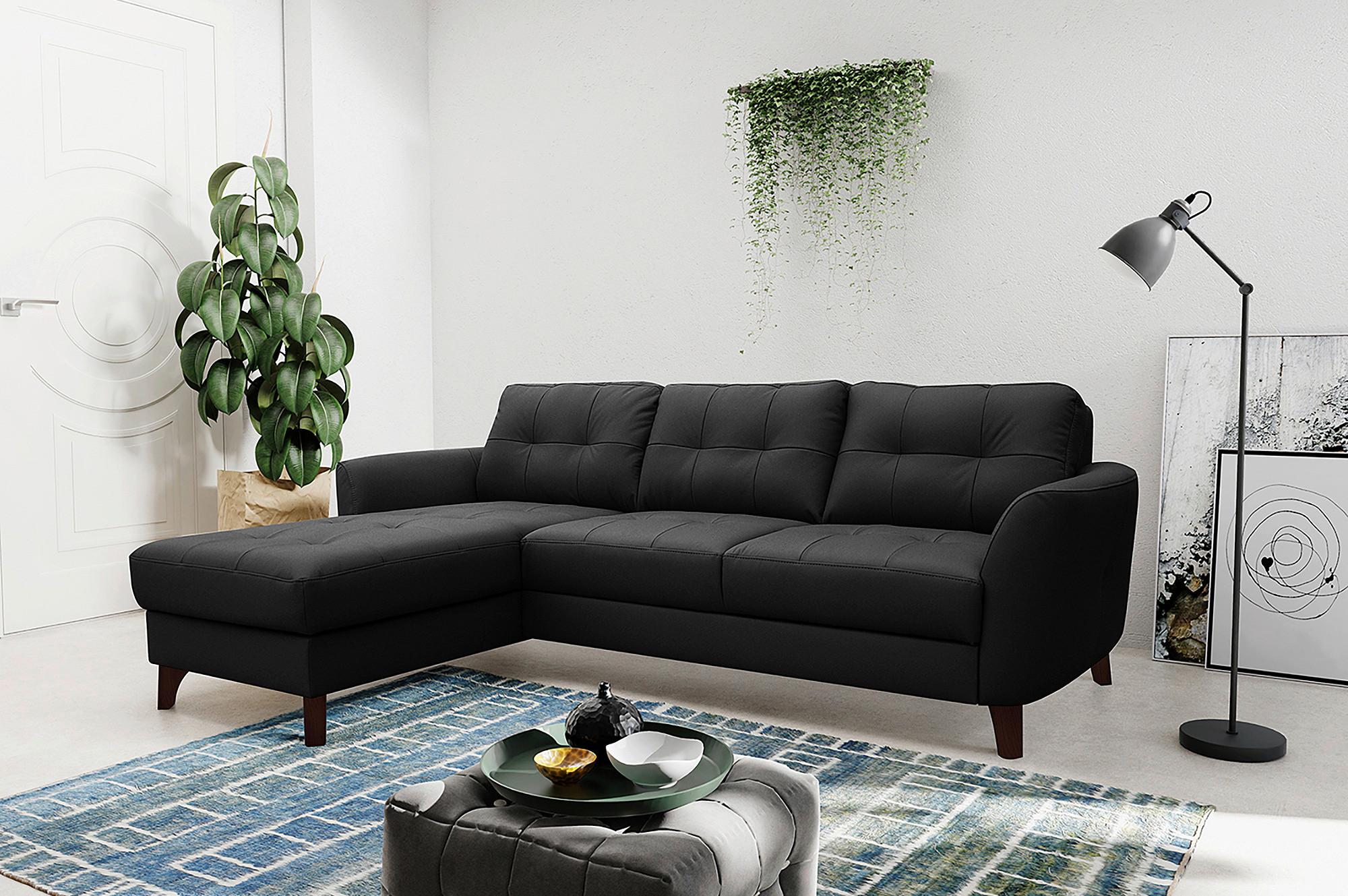 Ecksofa Nordic Schwarz S: 238x168 cm - Buchefarben/Schwarz, Design, Leder/Textil (238/168cm) - Livetastic