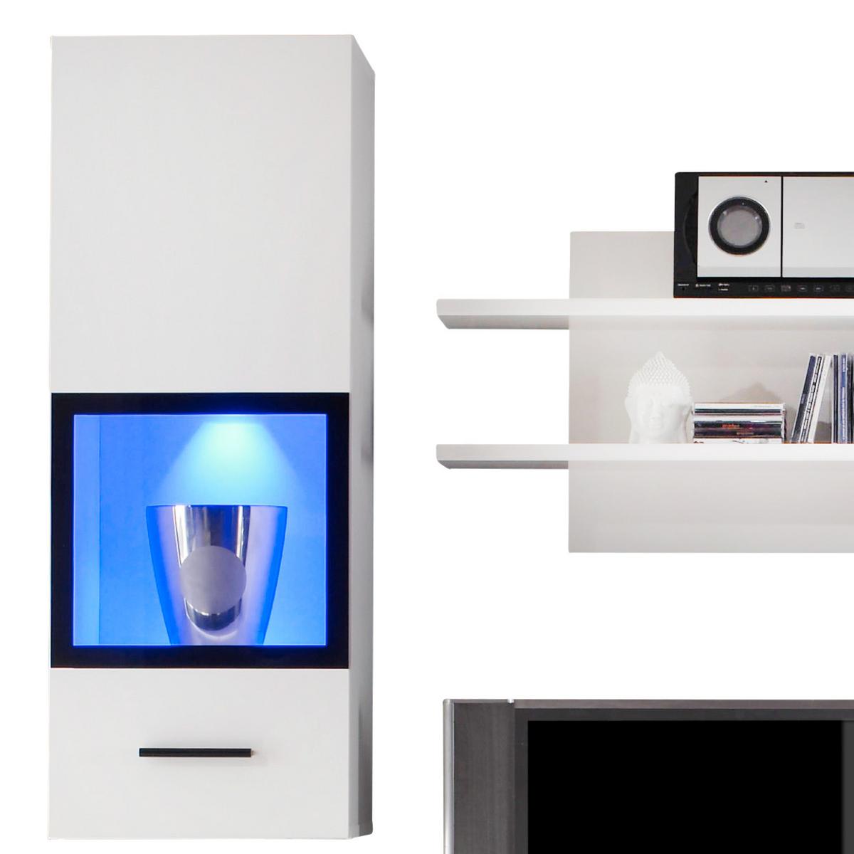 Wohnwand Modern 5 -Teilig. mit Led Snow, Weiß - Schwarz/Weiß, Design, Glas/Holzwerkstoff (200/185/45cm) - MID.YOU
