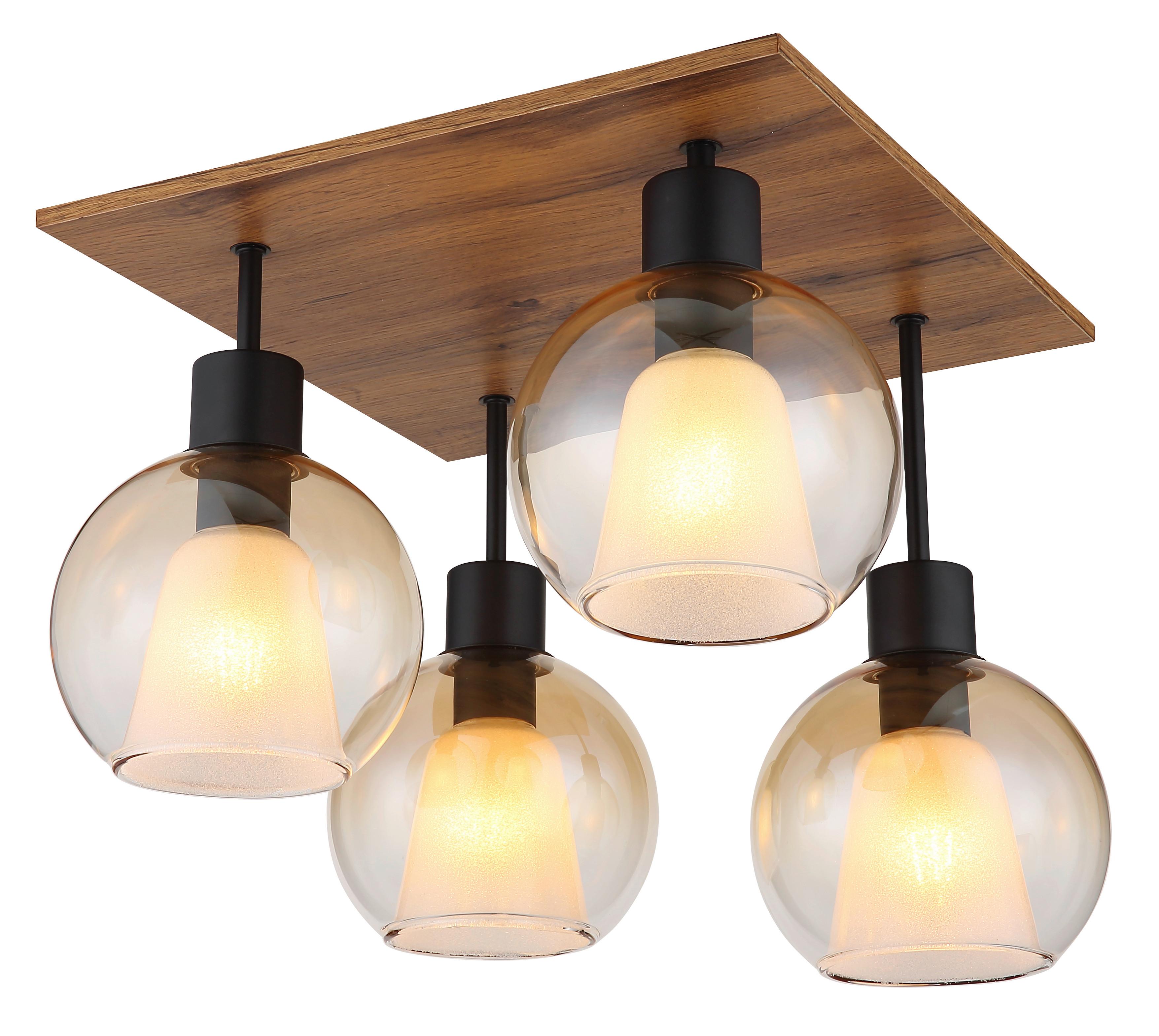 Deckenleuchte Barry L: 43 cm Klar Schwarz Dunkelbraun - Klar/Dunkelbraun, Basics, Glas/Holzwerkstoff (43/43/38cm) - Globo