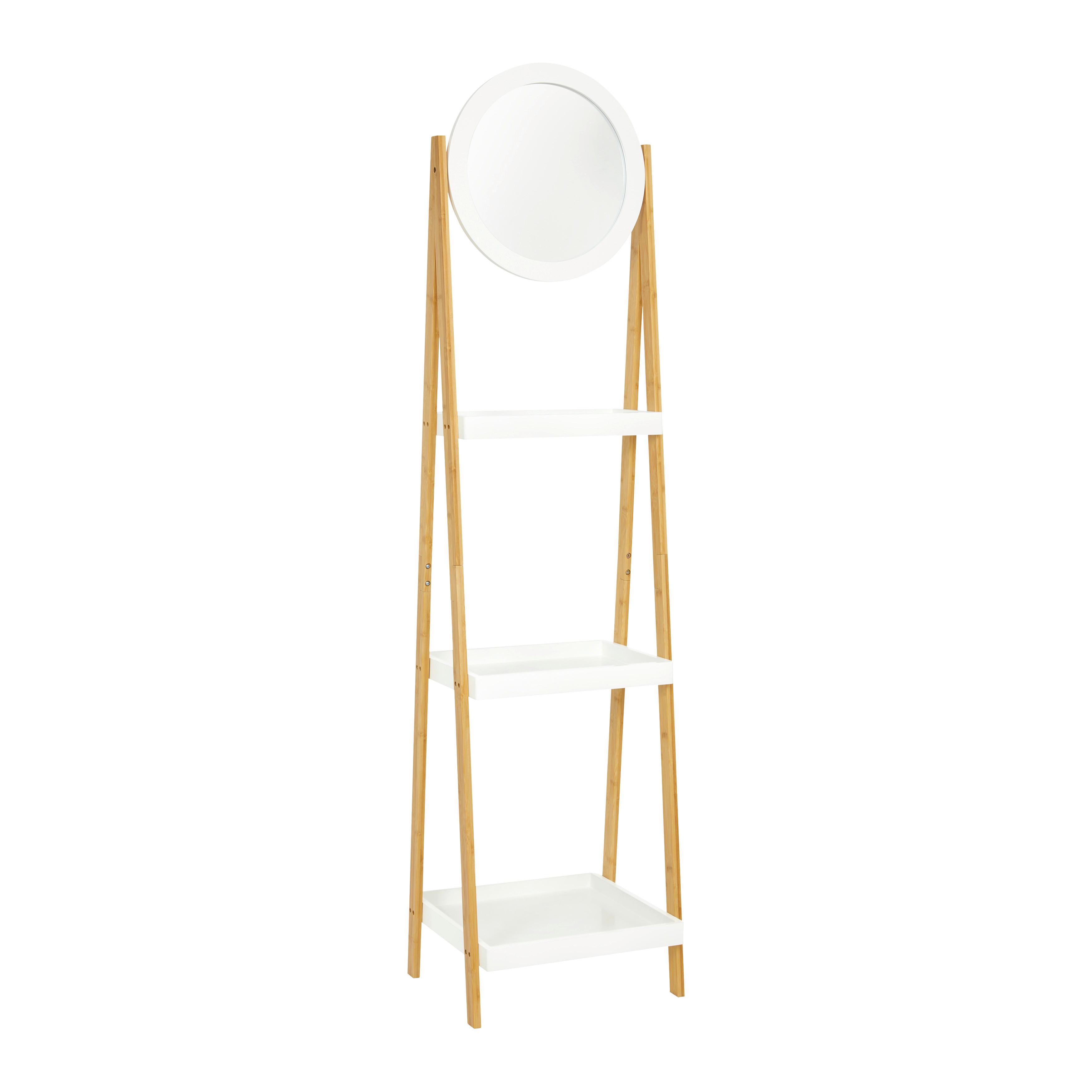 Regál so zrkadlom Mirela - bambus - biela/prírodná farba, Modern, kompozitné drevo/prírodné materiály (43/172/40cm) - Bessagi Home