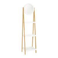 Regál se zrcadlem Mirela - bambus - bílá/přírodní barvy, Moderní, kompozitní dřevo/přírodní materiály (43/172/40cm) - Bessagi Home
