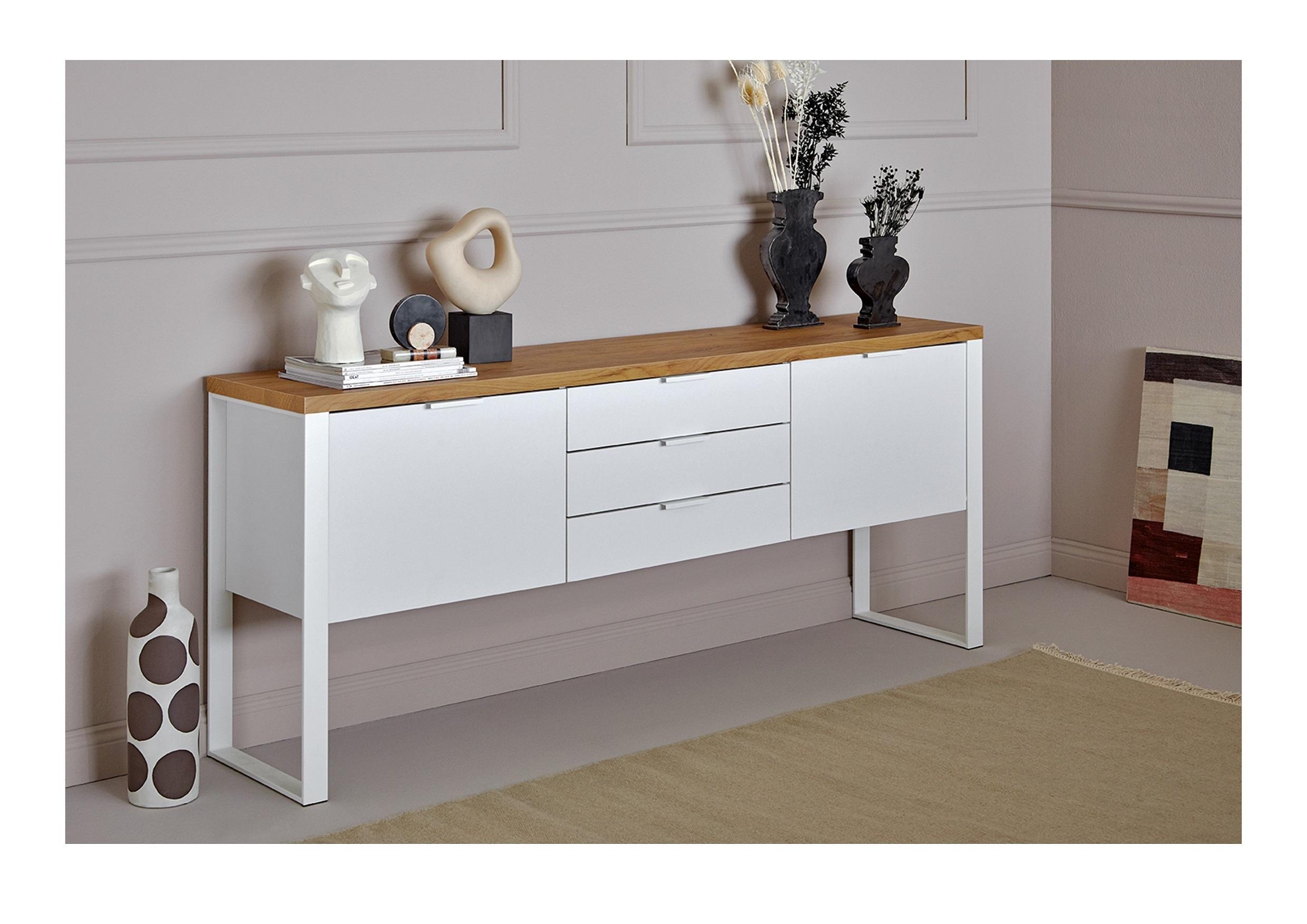 Sideboard Loop Sb 180 Eichefarben/Weiß B: 180 cm - Eichefarben/Weiß, KONVENTIONELL, Holzwerkstoff/Metall (180/76/40cm) - Livetastic