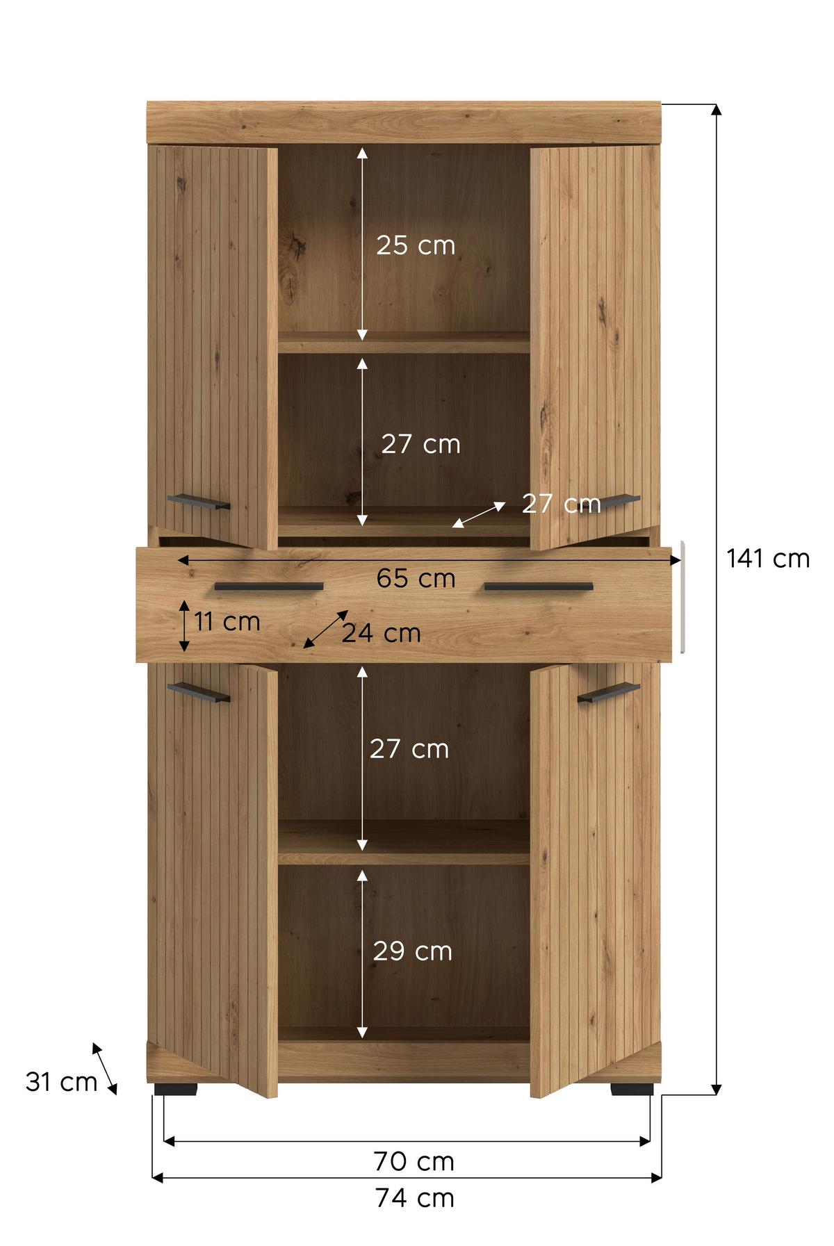 Midischrank Scout Eiche Artisan Dekor B: 74cm - Schwarz/Eiche Artisan, Trend, Holzwerkstoff (74/141/31cm) - MID.YOU