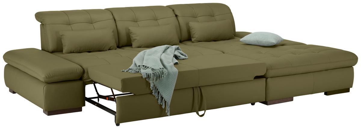 Rohová sedačka SANFINO, pravá, olivovozelená pravá koža - olivovozelená/chrómová, Konventionell, kov/koža (305/199cm) - Premium Living