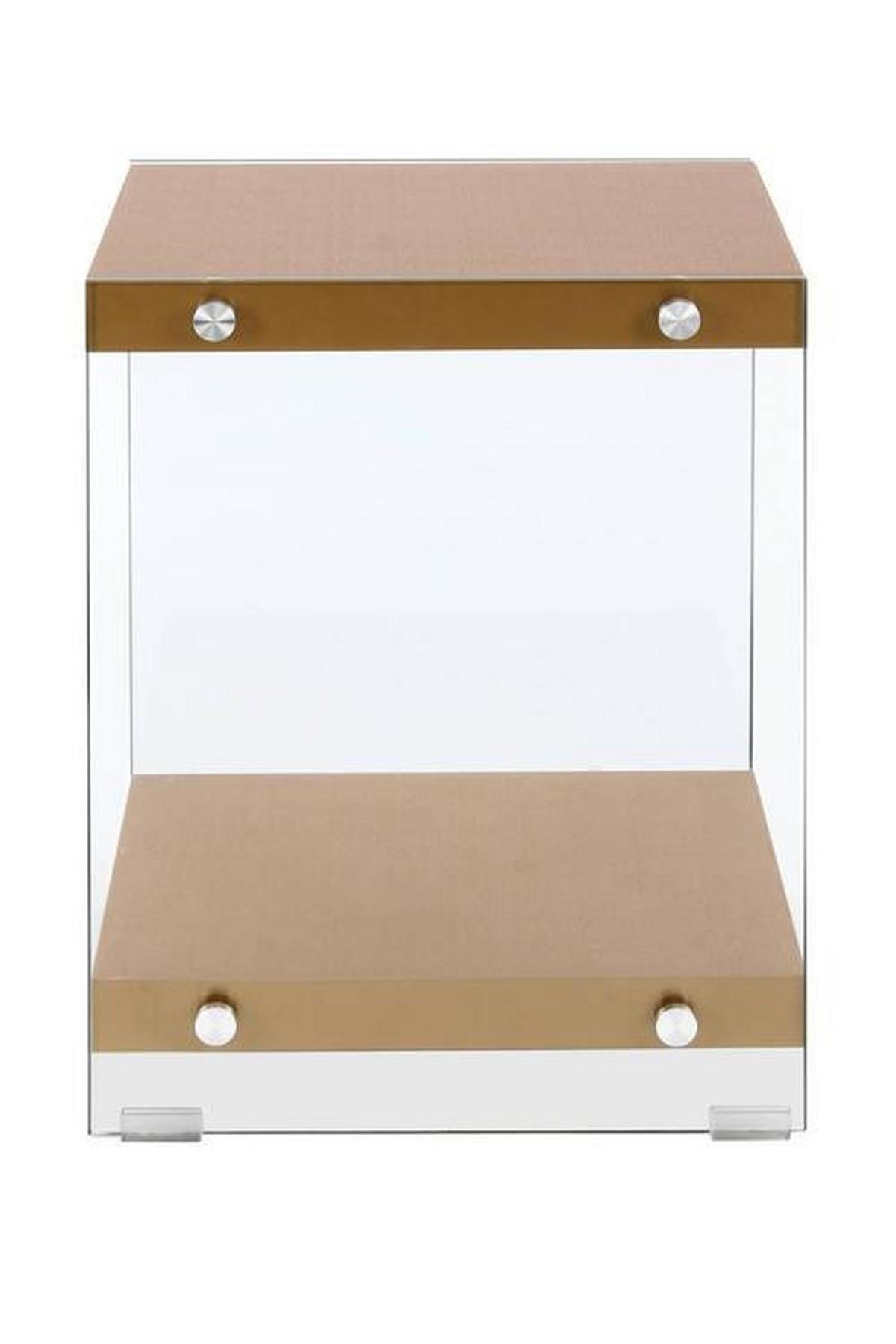 Beistelltisch mit Ablage Elementary Goldfarben - Klar/Goldfarben, Basics, Glas/Holzwerkstoff (35/35/45cm) - Kayoom