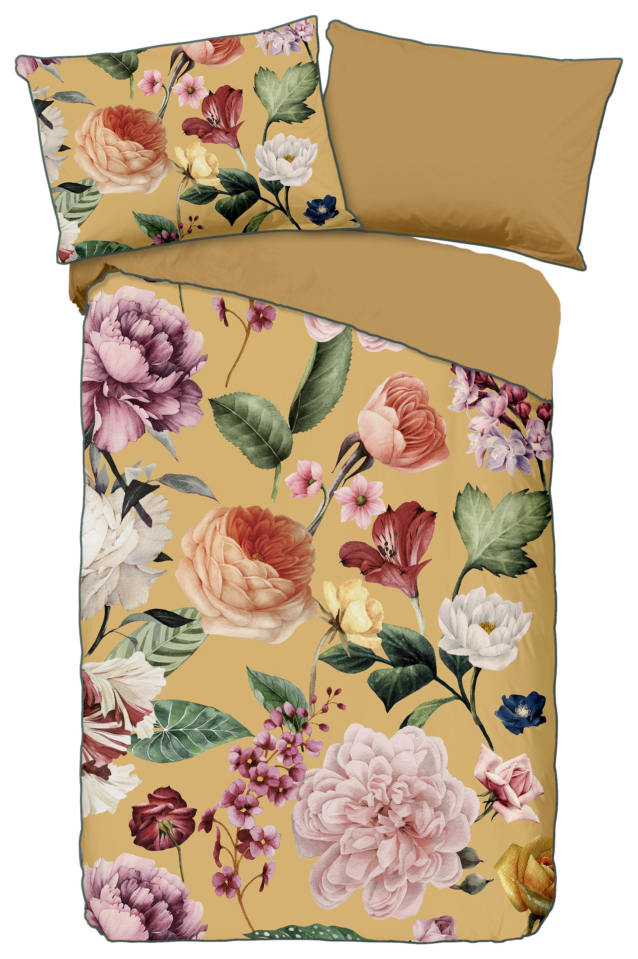Wendebettwäsche 140x200 cm Fiori Descanso Gelb Blume - Gelb, Basics, Textil (140/200cm)
