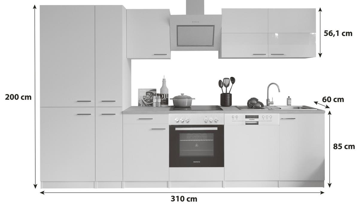 KÜCHENBLOCK MALIA KÜCHENBLOCK 310 CM - Hellgrau/Graphitfarben, Basics, Holzwerkstoff (310cm) - Respekta