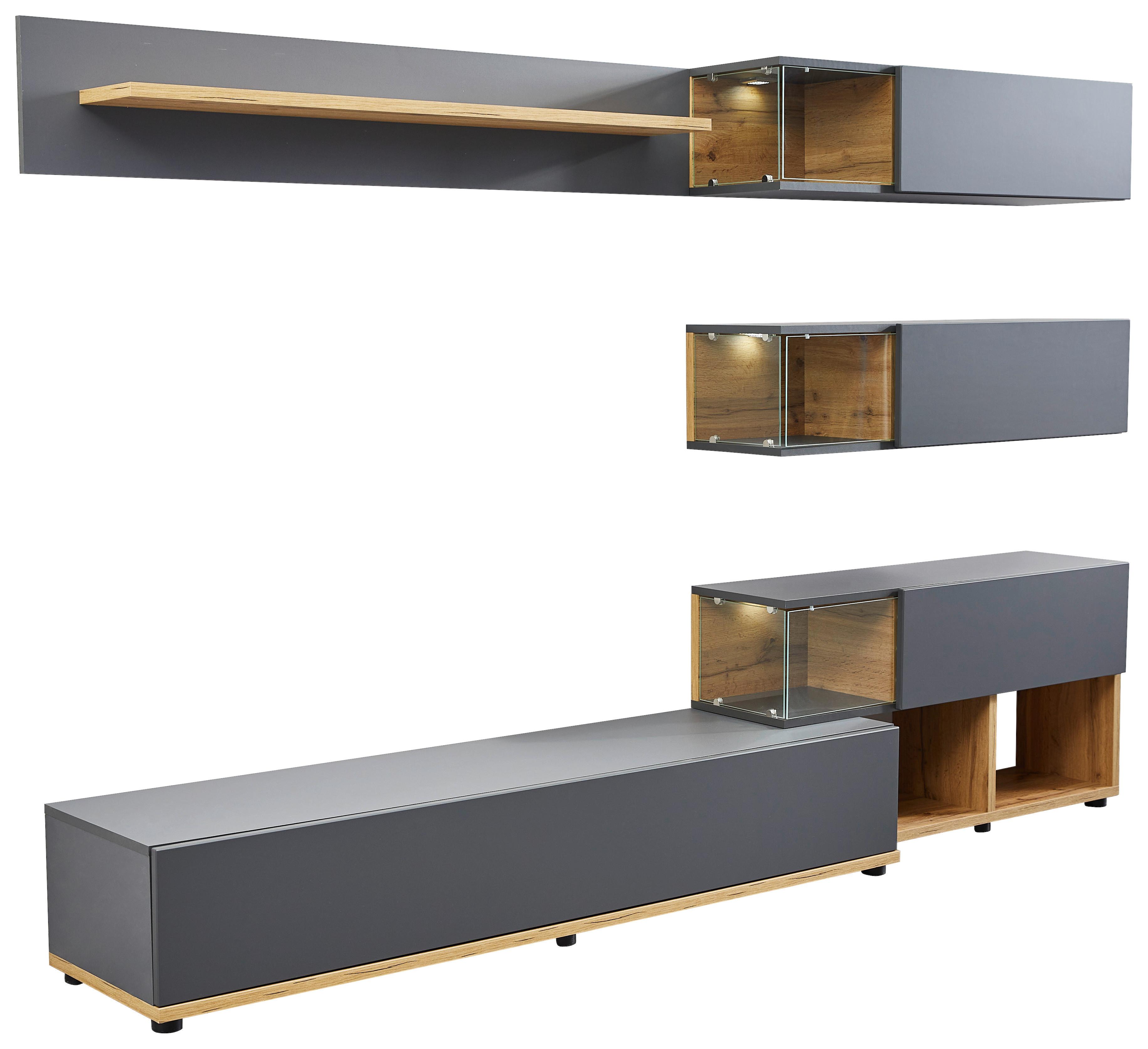 Wohnwand Modern 3 -Teilig. Silk Wotaneiche Dekor/Anthrazit - Eichefarben/Anthrazit, MODERN, Glas/Holzwerkstoff (240/150/40cm) - Livetastic